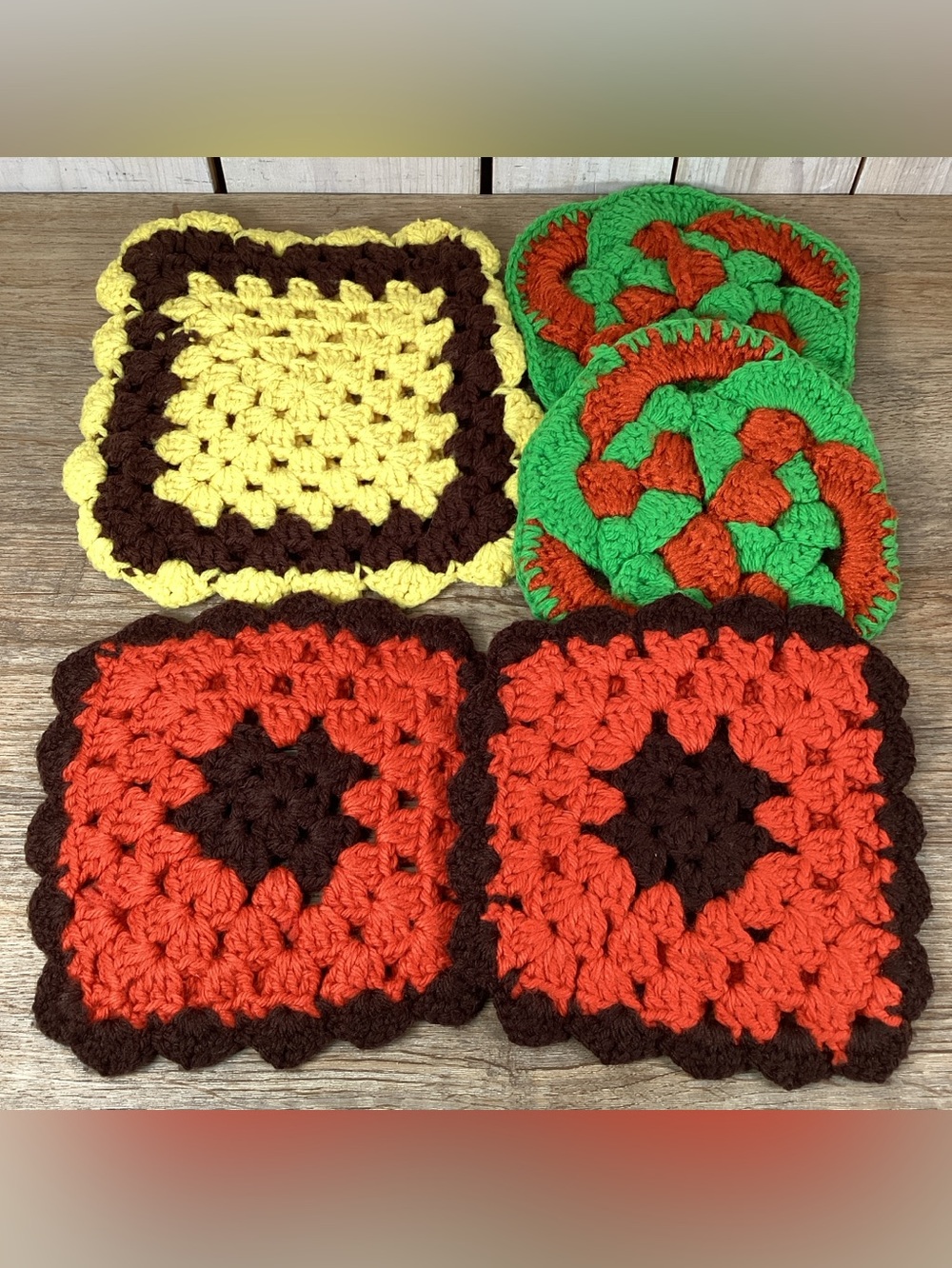 5 Vintage Hand Crocheted Pot Holders Hot Pad Trivet Granny Grannycore Set
